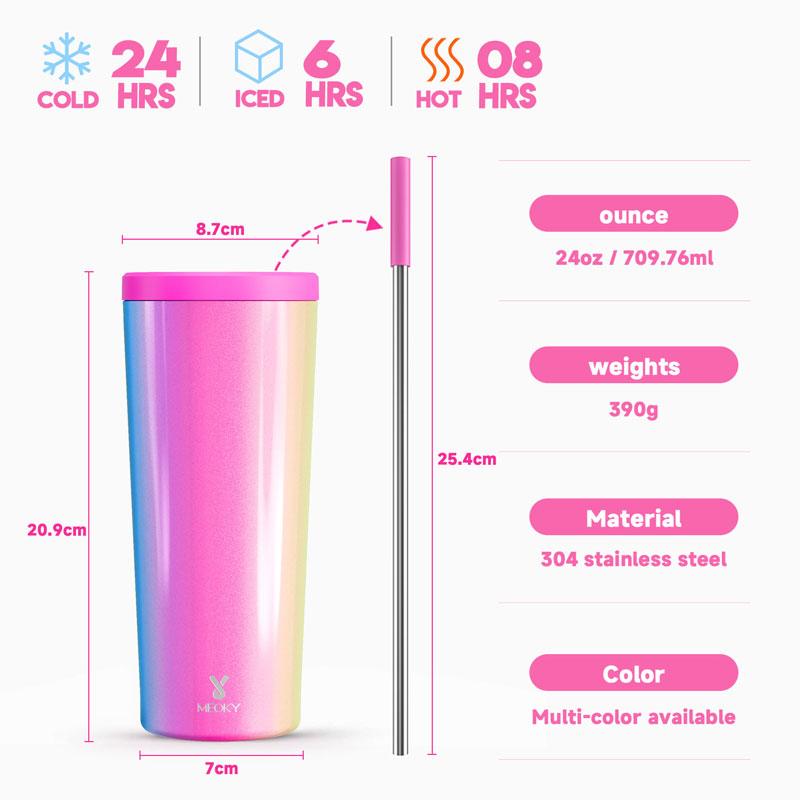 MEOKY 24 oz stainless steel car water bottle, 24-hour refrigeration, double-mouth design, non-slip base,Insulated Tumbler Insulated Cup coffee mug Blue And Pink Gradient