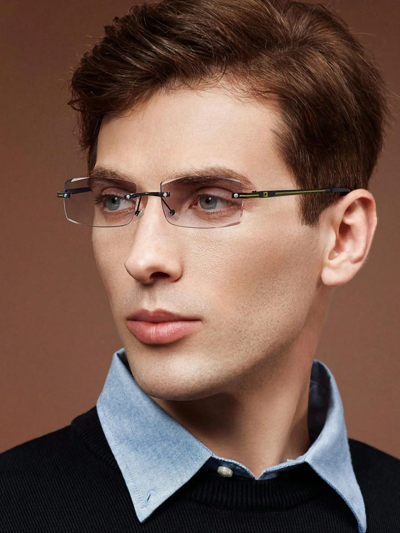 Men's Business Copper Frame Eyeglasses, Fashionable Rimless Eyeglasses for Everyday Use, Fashion Accessories for Outdoor Activities, Trendy Eyeglasses, High Quality Eyeglasses, Fashion Eyewear, Metal Frame Eyeglasses, Casual Stylish Glasses