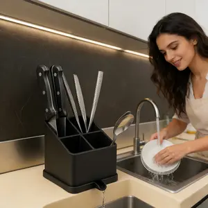 Multifunctional Drainage Storage Box Set, Kitchen Knife Organizer & Bathroom Toothbrush Holder, Home & Kitchen Essentials