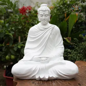 White Meditating Buddha Statue Zen Home Decor Yoga Altar Figurine 18.9" High-Quality Resin Dhyana Mudra Peaceful Meditation Decor