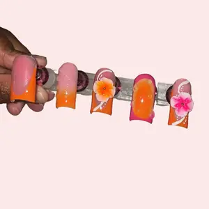 Theenailmarket Tropikana Long Orange Acrylic Press On Nails Perfect For Vacation Sizes 0 To 11 Measurement Guide And Chart Included