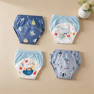 4pcs Baby Training Pants, Blue Cartoon Design, Soft Breathable, Washable Reusable, Diaper Alternative for Potty Training