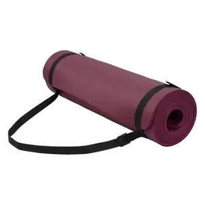 Fitvids 1/2" Thick High Density Exercise Yoga Mat, Carrying Strap, Deep Wine