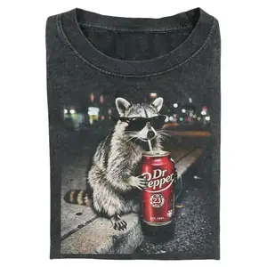 Vintage Raccoons Dr Pepperr Comfort Colors T-Shirt with Funny Gen Z Dank Meme Design Trendy Animal Graphic Tee Cotton Streetwear Gift for Men and Women Top Womenswear