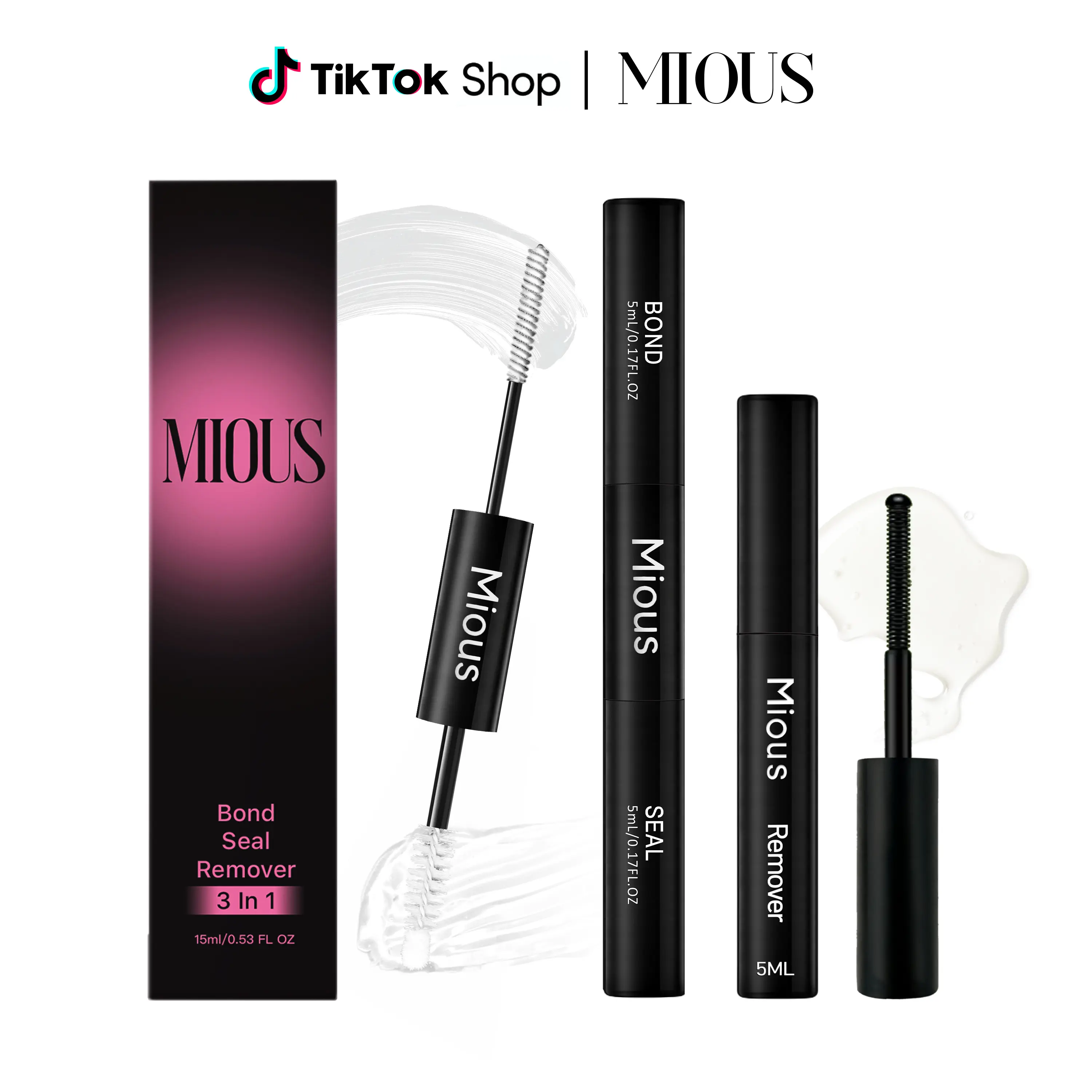 Mious Lashes 3 In 1 Bond & Seal Waterproof Glue For Lashes Cluster Strong Hold For Beginner Friend Makeup Glue & Remover