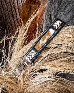 Myra Bag Leather Keychain, Braided Buckle Hair-On Key Fob in Dusty Bronze