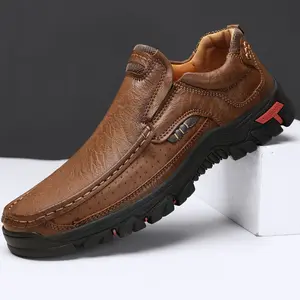Men's Casual Round Toe Slip On Loafers - Solid Color PU Upper, Anti-Skid Rubber Sole - Outdoor Walking Shoes for Spring & Autumn | Wear Resistant | Comfortable Fit Footwear Boy