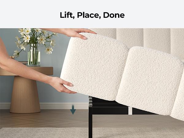 ADORNEVE King Size Bed Frame with Upholstered Boucle Headboard, Customizable LED Lighting, Charging Station, Soft Foam Padding, Rounded Corners - Ideal for Bedroom Decor, Functional Home Use,dorm essentials,home decor