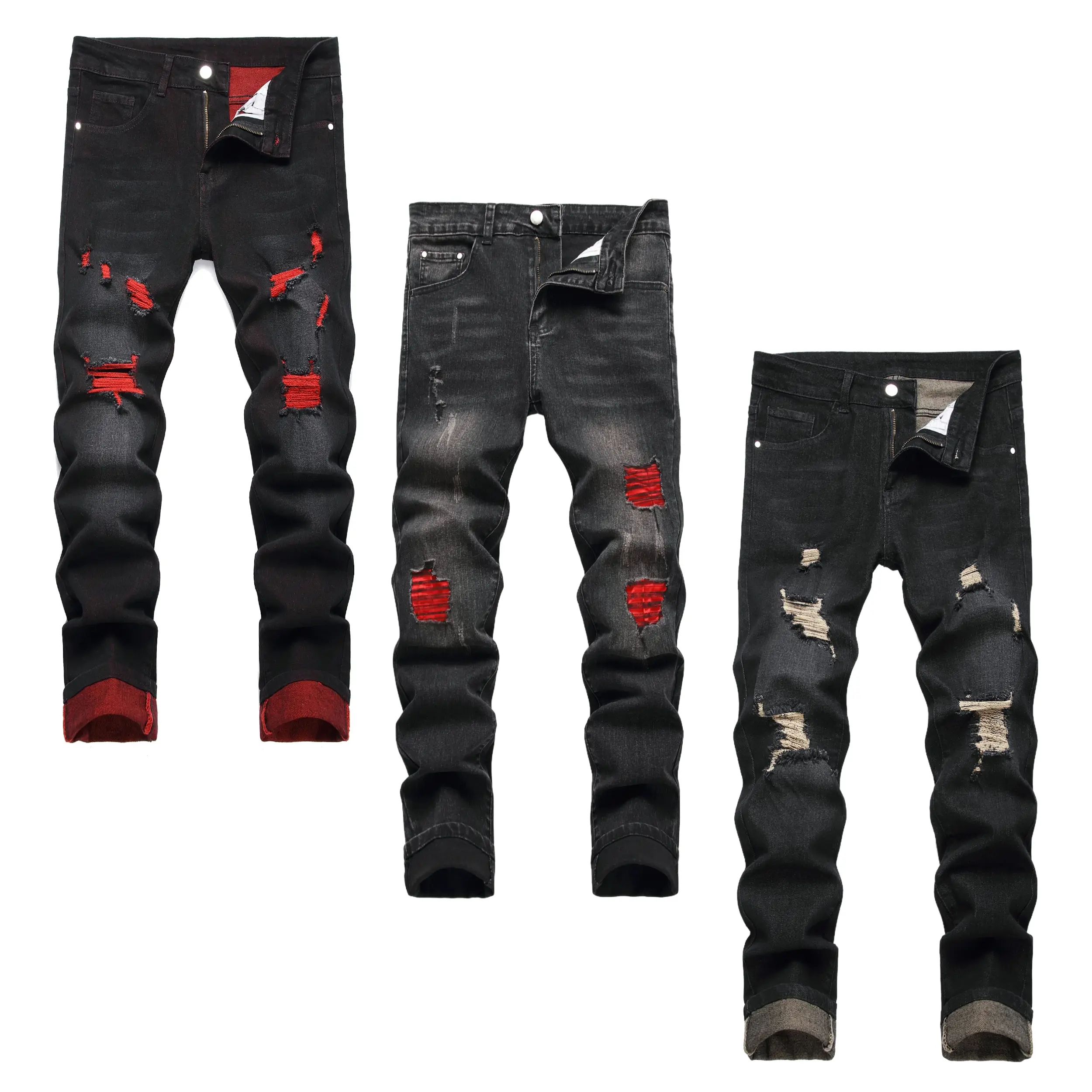 JUNBAOSS Men's 3 Pack Slim Fit Stretch Jeans Colored Ripped Jeans for Men, Casual Fashion Straight Leg Comfort Flex Waist Skinny Denim Pants, Menswear Trouser Streetwear Motocross Jeans with Plain Pockets