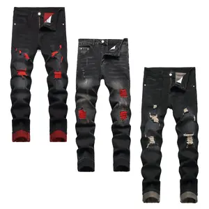 JUNBAOSS Men's 3 Pack Slim Fit Stretch Jeans Colored Ripped Jeans for Men, Casual Fashion Straight Leg Comfort Flex Waist Skinny Denim Pants, Menswear Trouser Streetwear Motocross Jeans with Plain Pockets