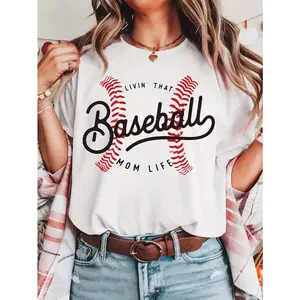 Womens Cotton Graphic Tee Livin That Baseball Mom Life Short Sleeve Crew Neck Shirt Cute Sports Fan Top For Game Day Practice School And Casual Everyday Wear