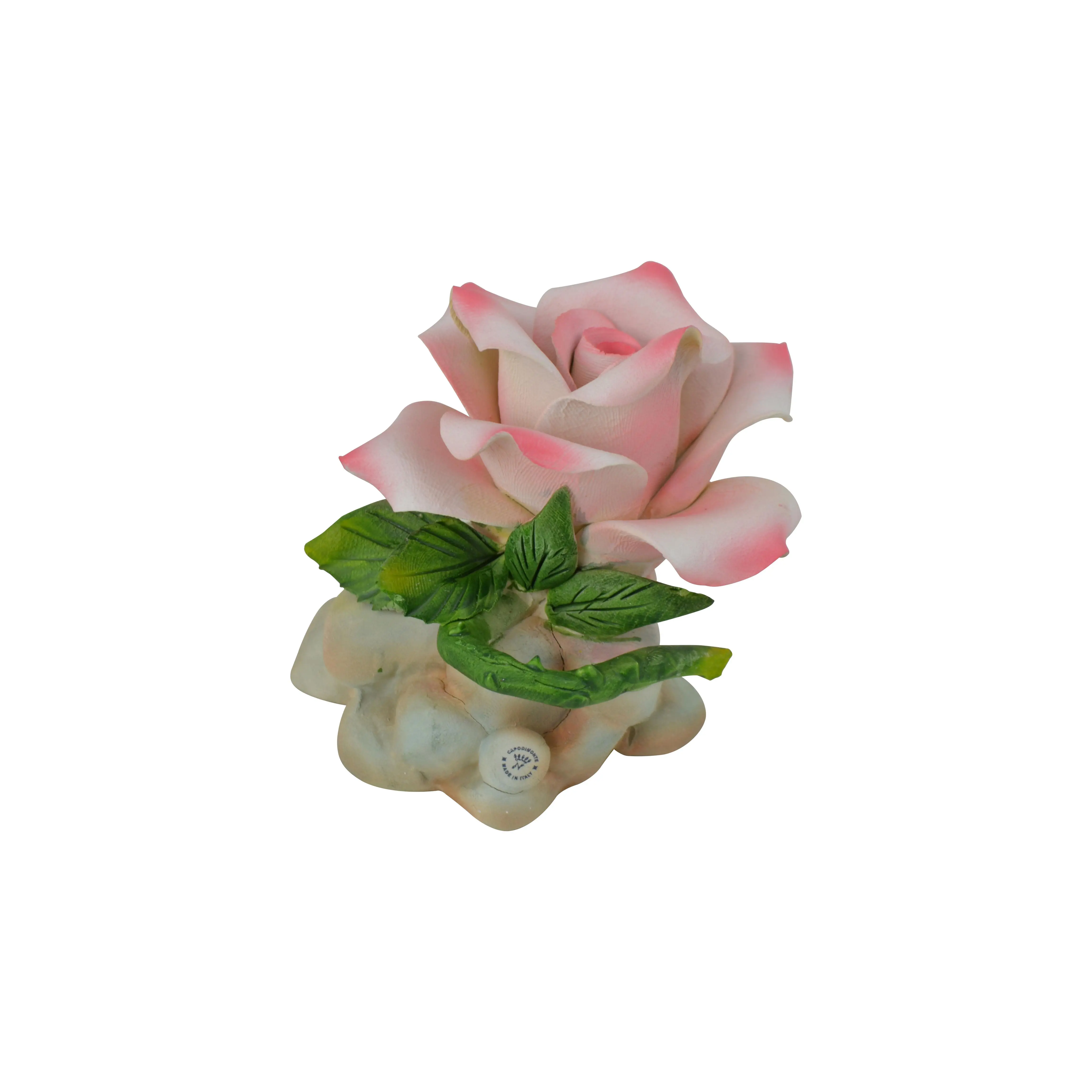 Decorative Pink Rose Flower Art Decoration Capodimonte Porcelain 4” Tall