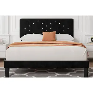 Crystal Diamond Tufted Upholstered Platform Bed Frame for Queen & Full Size, Wooden Slats Support Mattress Foundation, No Box Spring Needed, Easy Assembly, Ideal for Girls & Kids, Bed Frames For Queen, Quiet Sleep