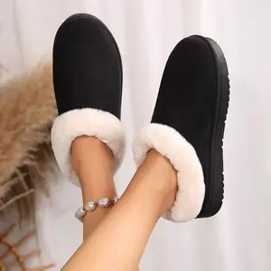 Winter Warm Slipper Slides for Women Fuzzy Closed-Toe Slides Comfort Mini Snow Boots Cozy Indoor Outdoor Footwear