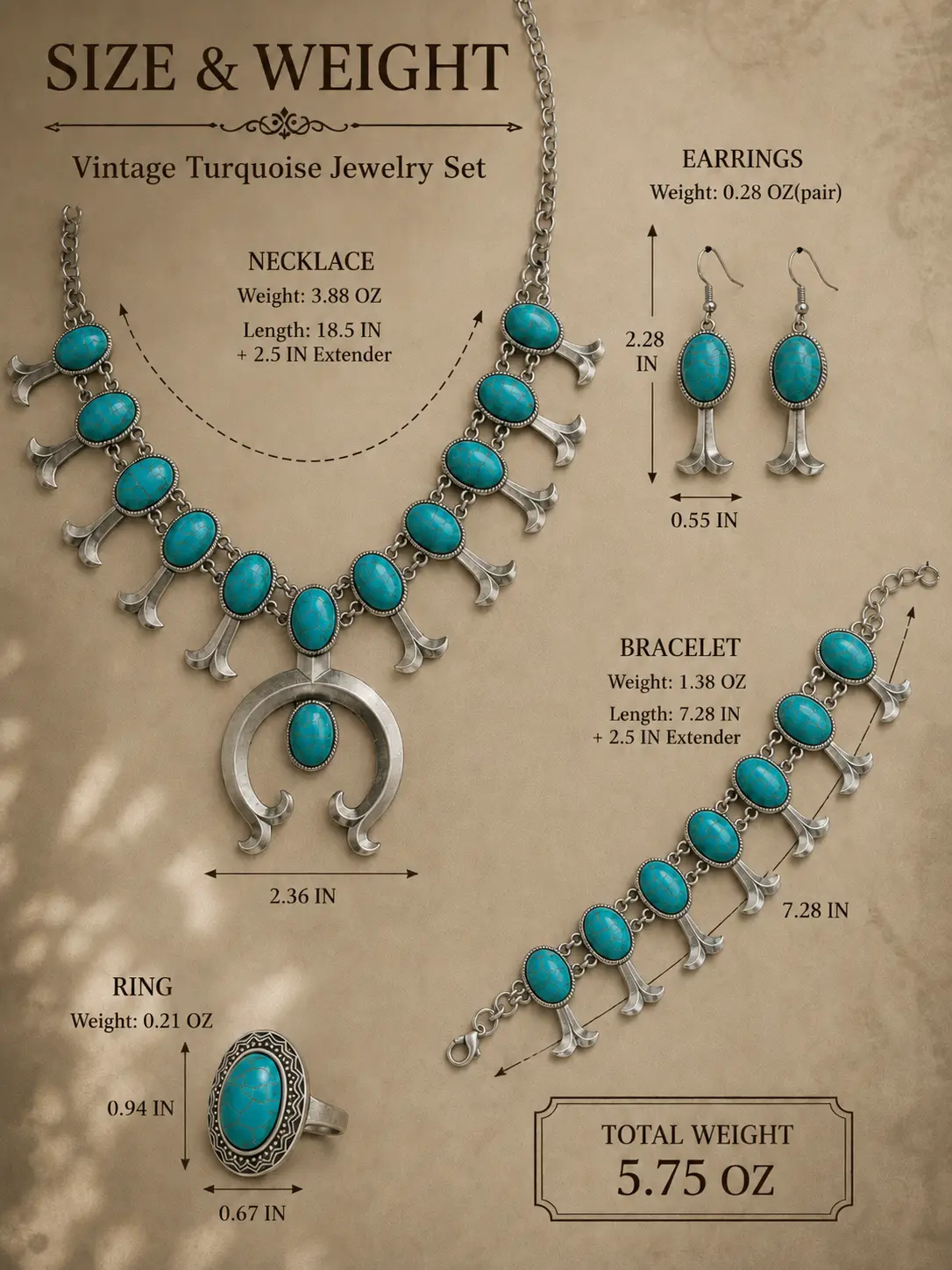 Vintage Turquoise Crescent Necklace Set with Horn Motif for Boho & Western Outfits, Perfect Gift for Women