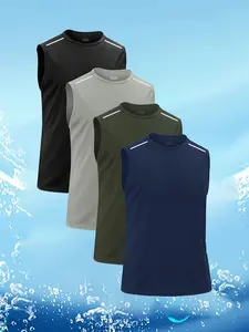 Men's Breathable Lightweight Sleeveless Sport Vest Set, Quick-Dry Dry Fit Wicking Round Neck Athletic Tank Top, Loose-Fitting Short Shirt for All Seasons, Sleeveless Gym Tops
