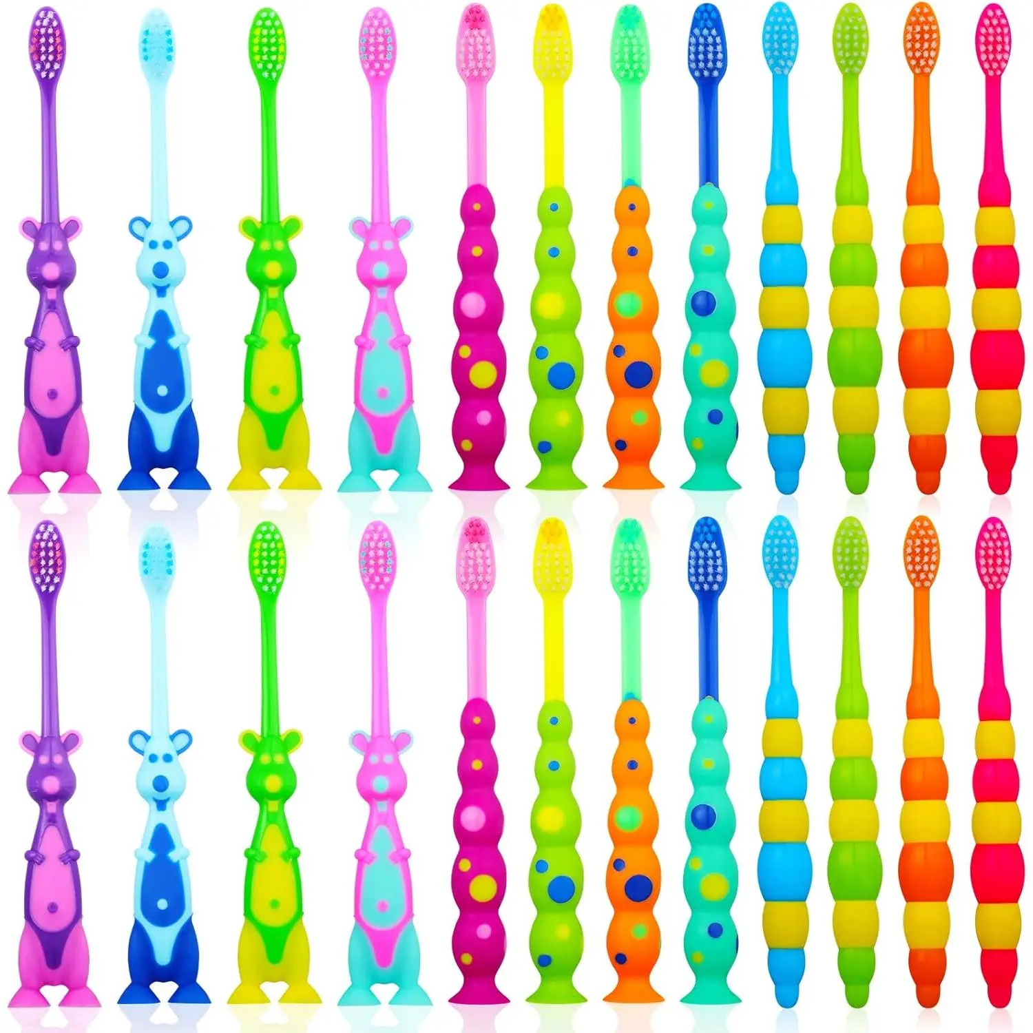 24 Pieces Toddler Toothbrush Bulk Kids Toothbrush Pack Manual Baby Toothbrushes with Covers Suction Cup Toothbrush Lovely Soft Bristle Animal Toothbrush for Kids Sensitive Teeth