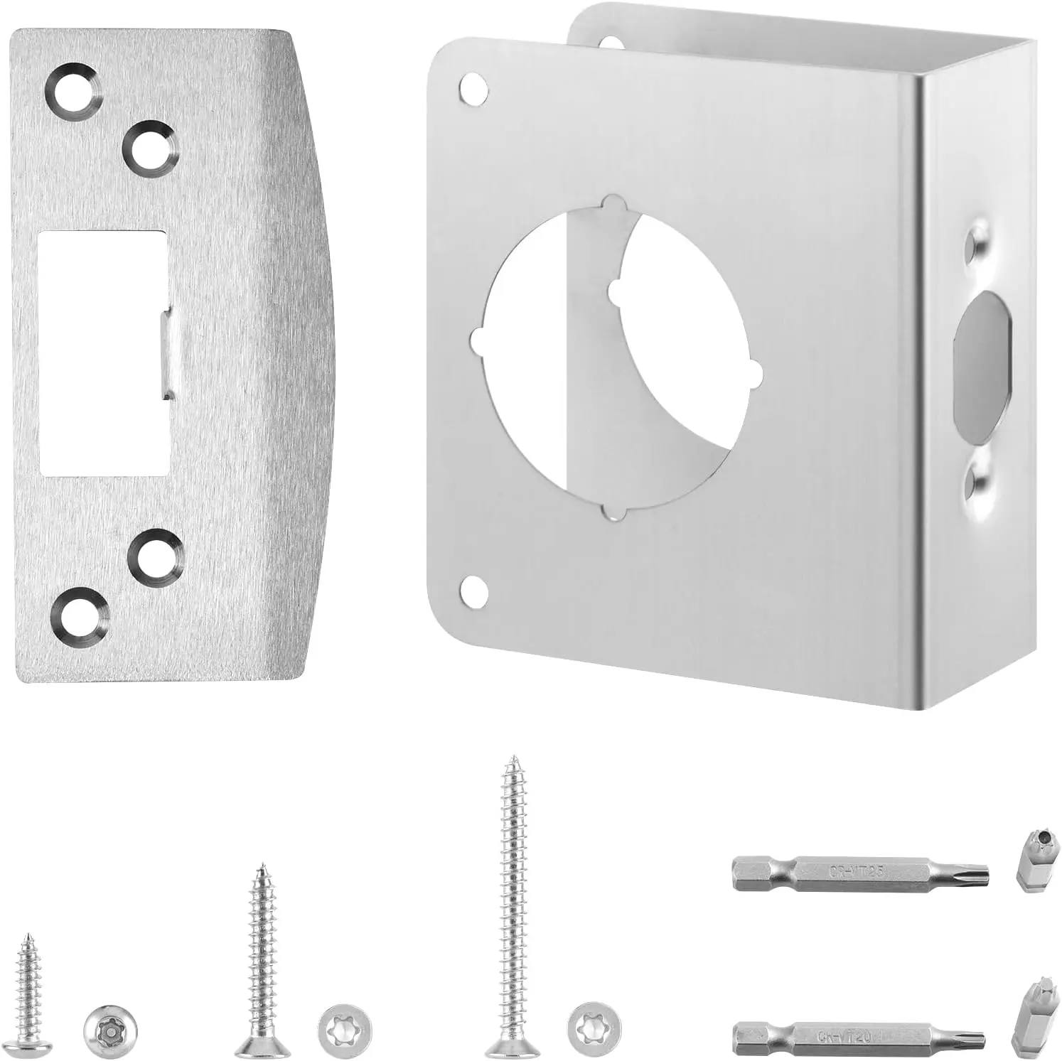 GJAHSH Door Reinforcement Plate & Security Strike Plate for 1-3/4" Doors, Heavy Duty Stainless Steel Lock Reinforcer Wrap Around Plate with Tamper-Proof Torx Screws, Fits 2-1/8" Bore and 2-3/8" Backset (Black)