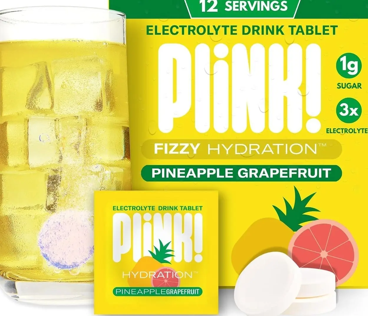 Plink! Fizzy Electrolyte Drink Tablets for Daily Hydration - 12ct Electrolyte Tablets + Sodium, Potassium, Magnesium, Low-Calorie, Low-Sugar Keto Electrolytes Powder Hydration Packets Water Flavoring
