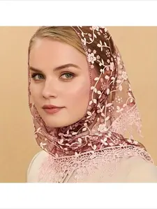 1 women's flower print lace triangular scarf solid color thin shawl elegant bohemian sunscreen headbag