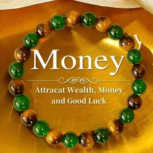 Tiger Eye & Green Crystal Bracelet – Natural Stone Wealth Bracelet for Men Women, Lucky Charm for Money Attraction, Protection, Daily Wear, Gift for Teacher Graduation