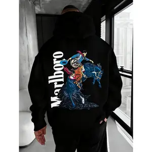 Retro Marlboro Western Hoodie, a Unisex Denim-Style Hoodie, Timeless Western Fashion, Casual Vintage Style, Suitable for Various Occasions, Trendy Cowgirl Look, Outdoor, Festival, Streetwear, Everyday Wear, Comfortable, Layering