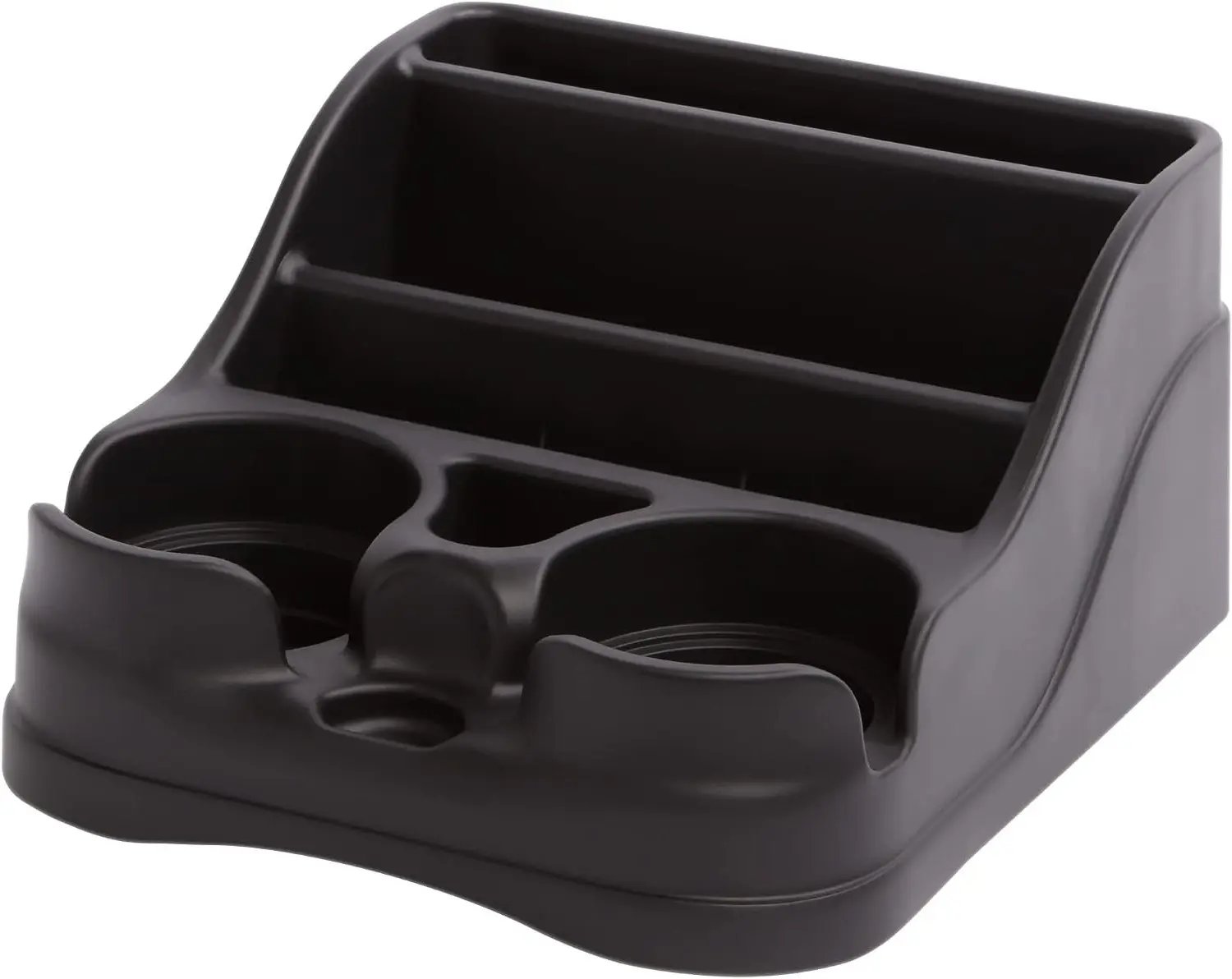 Small Center Console for Cars, Trucks, Minivans, SUVs, Vehicle Organizer with Cup Holders, Recycled Plastic, Made in USA, Black