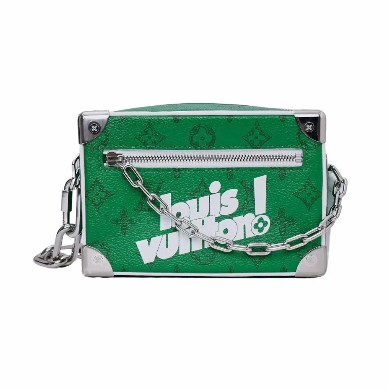 Pre-owned Louis Vuitton Limited Edition Green & White Soft Trunk Crossbody Bag Chip Version, Trunk Shape Purses Crossbody Bag, Style 2604874