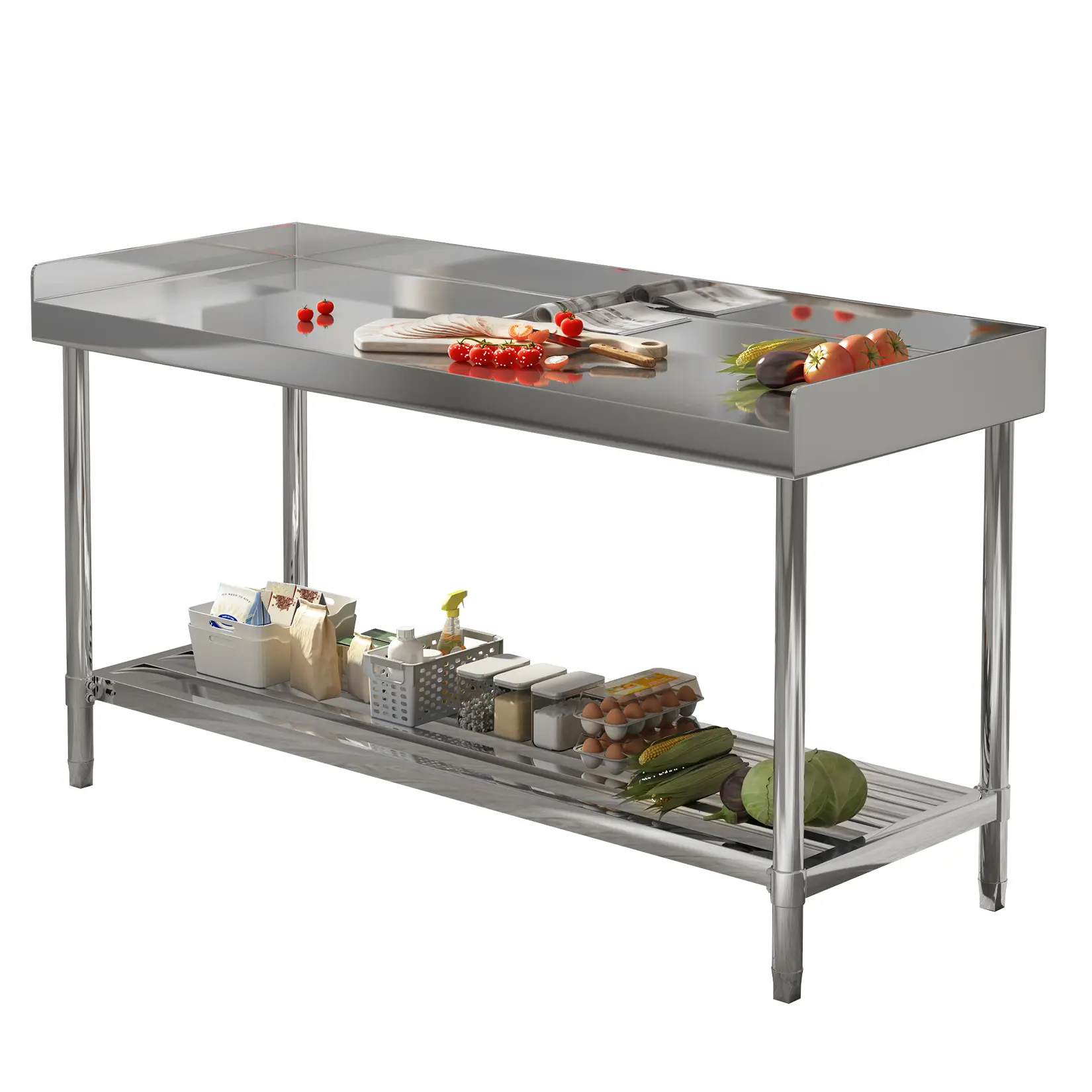 Stainless Steel Table with Backsplash, 24 x 48 Inches Heavy Duty Table for Kitchen, Commercial Stainless Steel Prep Table with Adjustable Undershelf, for Restaurant, Home and Hotel