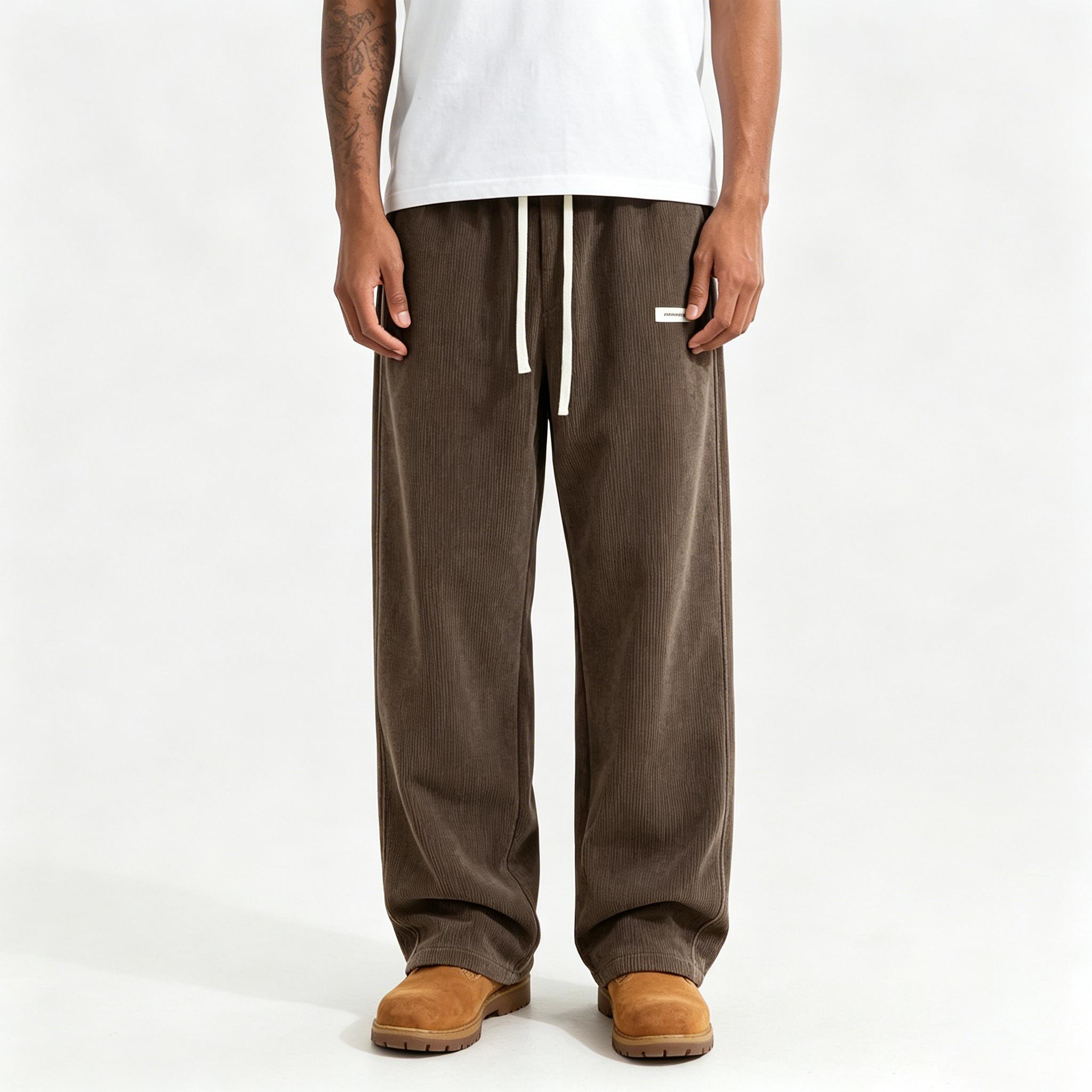 Men’s corduroy casual pants, loose straight cut, breathable fabric, versatile for spring, summer, and autumn