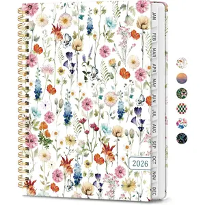 2026 Planner, Weekly and Monthly Calendar Planner for Women, Jan 2026 - Dec 2026, Hardcover Planning Agenda book with Tabs, Spiral Bound, Inner Pocket, Perfect for School Office Supplies, 8.5" x 11" - Wildflowers