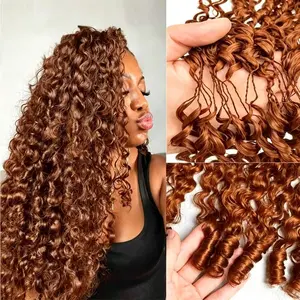 Leniku #33 Reddish Brown Color Burmese Curly Miracle Knots Crochet Human Hair Extension Kinky Curly Feathered Human Crochet Hair Bundles For Black Women