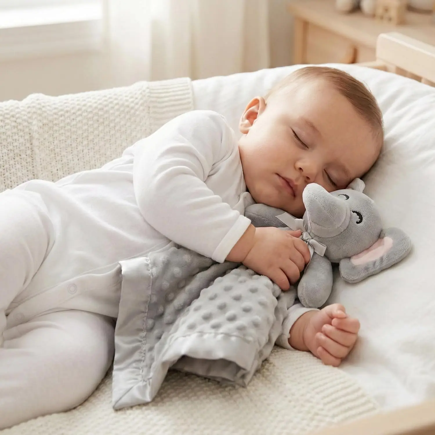 16-Inch Grey Elephant Security Blanket - Soft Unisex Snuggle Stuffed Animal, Essentials, Gifts for Boys & Girls