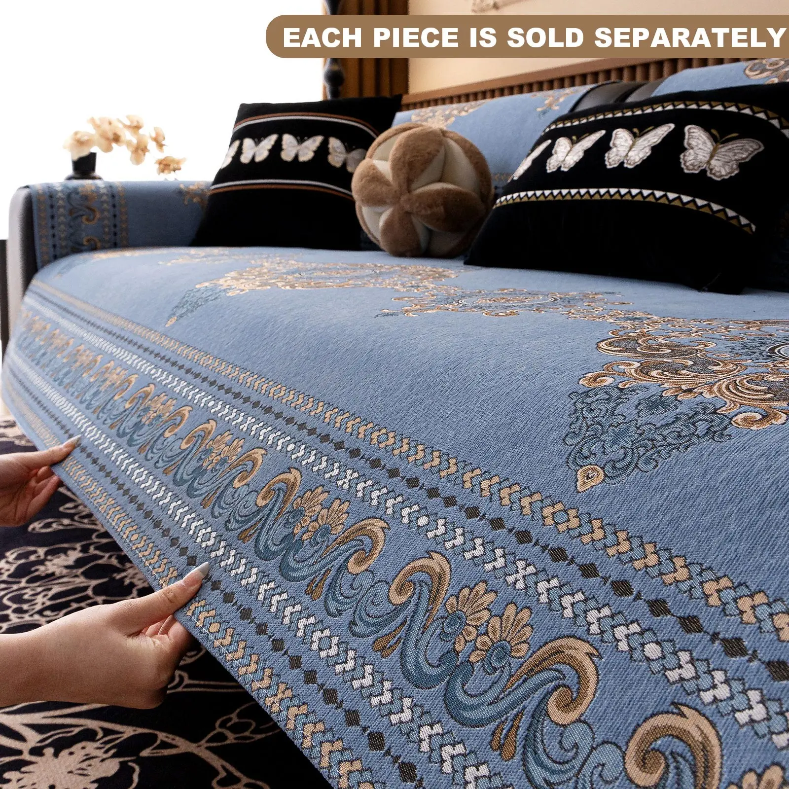 European Luxury Anti-Slip Sofa Cushion, All-Season Durable Stain-Resistant, Living Room Sofa Decor Protective Cover, Washable Sofa Slipcover, Reusable Contemporary Style