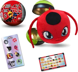 Miraculous Ladybug MiraBall, 3-in-1 Surprise, 1 Pack, Blind Box Toys for Kids - Collectable Characters from TV Shows - Metal Ball, Kwami Plush, Stickers, White Ribbon - Collect Them All