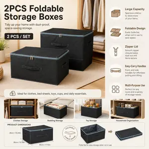 4 Large Clothing Storage Boxes, Home Fabric Large Capacity Extra Large Wardrobe Clothes Quilt Layered Organizer Storage Baskets Magic Tool Collapsible Storage Boxes (Suitable for 10000+ Families, Model DM034-B)