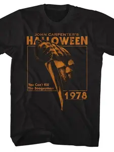100% cotton Men's Vintage 1978 John Carpenter's Halloween Horror Movie Pattern T-Shirt-Formal Inspired Horror Movie T-Shirt with Iconic Mask and Blade Design Loose Fit Short Sleeves Casual Shirt Suitable