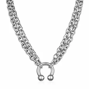 Horseshoe Barbell Chain Necklace - Stainless Steel