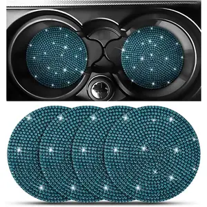 Bling  Cup Holder Coaster,  Rhinestone Anti-Slip Insert Coasters, Universal 2.75 Inch Fashion Automotive Cup Mat,  Interior Accessories Decor Gifts for Women (Light Blue, 4 count)