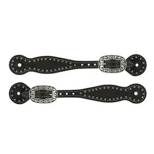 30-0296-BK Weaver Leather Basket Weave Spotted Bridle Leather Spur Straps - Black
