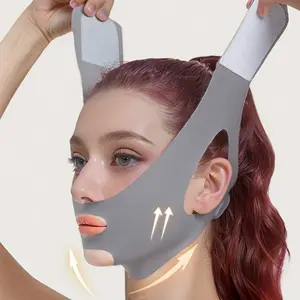1 piece, suitable for the whole family, gray V-shaped bandage, anti snoring strap, facial lifting and tightening, nasolabial pattern carving, running and skipping rope slimming, breathable material, seamless design, used for relaxation and sleep, suitable