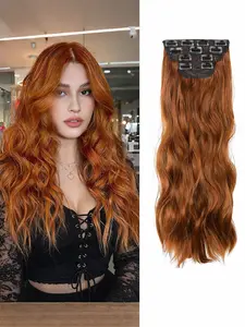 20 Inch Orange  Human Hair Clip in Extensions Brazilian Human Hair Extensions Clip in Orange Silky Curly Remy Hair Extensions Clip in Human Hair for Long Hair Wavy Hair 4Pcs