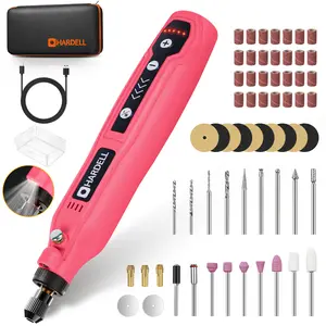 HARDELL Mini Cordless Rotary Tool, 5-Speed 3.7V Rechargeable Rotary Tool Kit with 69 Accessories, USB Charging Multi-Purpose DIY Tool for Sanding, Polishing, Drilling, Engraving(Pink 69pcs)