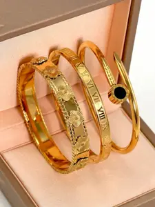 3-Piece Vintage Roman Numeral Bracelets, French Luxury Style, Waterproof Stainless Steel, Stackable, Perfect for Office and Dates