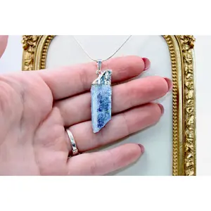 Blue Kyanite Raw Stone Necklace – Handmade Crystal Pendant on Silver Color Chain, Natural Gem Jewelry, Unique Gift