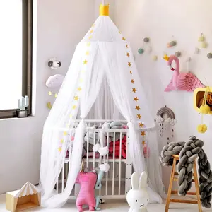 Princess Bed Canopy for Girls Room Decor Round Lace Mosquito Net Play Tent Reading Nook Canopies Yarn Girl Dome Netting Castle (White)