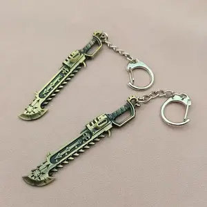 Warhammer 40K keychain featuring a precision chain saw sword and chaos chain saw sword, crafted from alloy.
