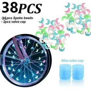 38pcs Glow-In-The-Dark Spoke Bead HUB Caps, Glowing Star-Shaped Wheel Decorations for Night Riding, Perfect Gift for Cycling Enthusiasts