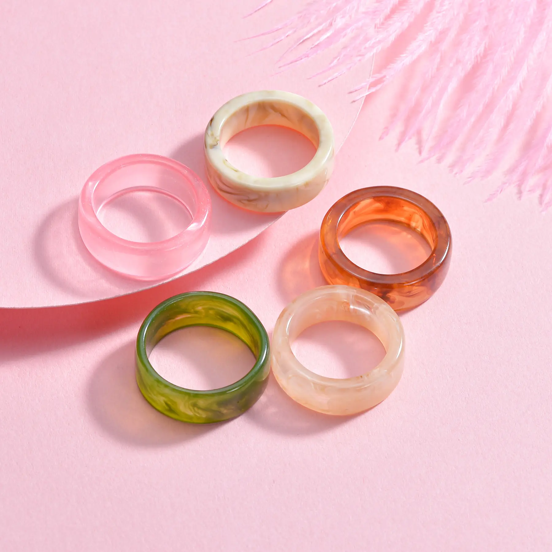 Charm Colorful Transparent Rings Marble Pattern Geometric Resin Acrylic Rings for Women Jewelry Travel Gifts
