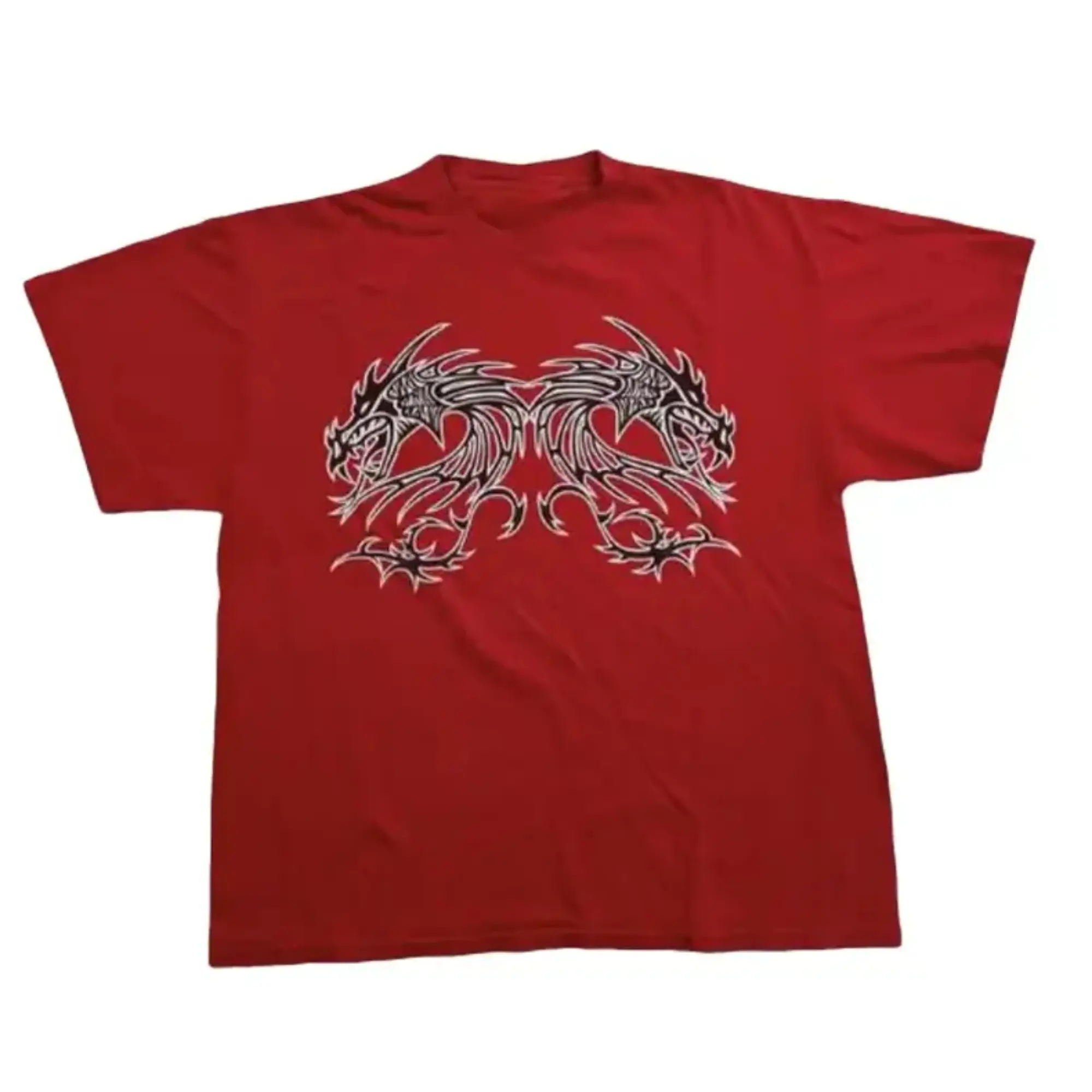 Vintage Tribal Double Dragon T-Shirt - Retro Y2K Tattoo Art Graphic Tee, Short Sleeve, Casual Streetwear Style, Unisex Gif for Her, Gif for Him Menswear Womenswear Top